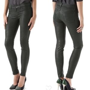 J Brand super skinny green coated jeans